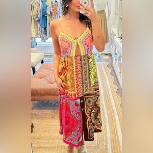 Farm Rio Multicolor Mixed Scarves Lenzing™ Ecovero™ Viscose Midi Dress